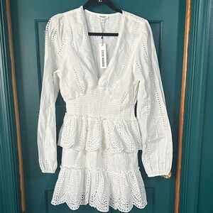 Steve Madden White Long Sleeve Eyelet Dress